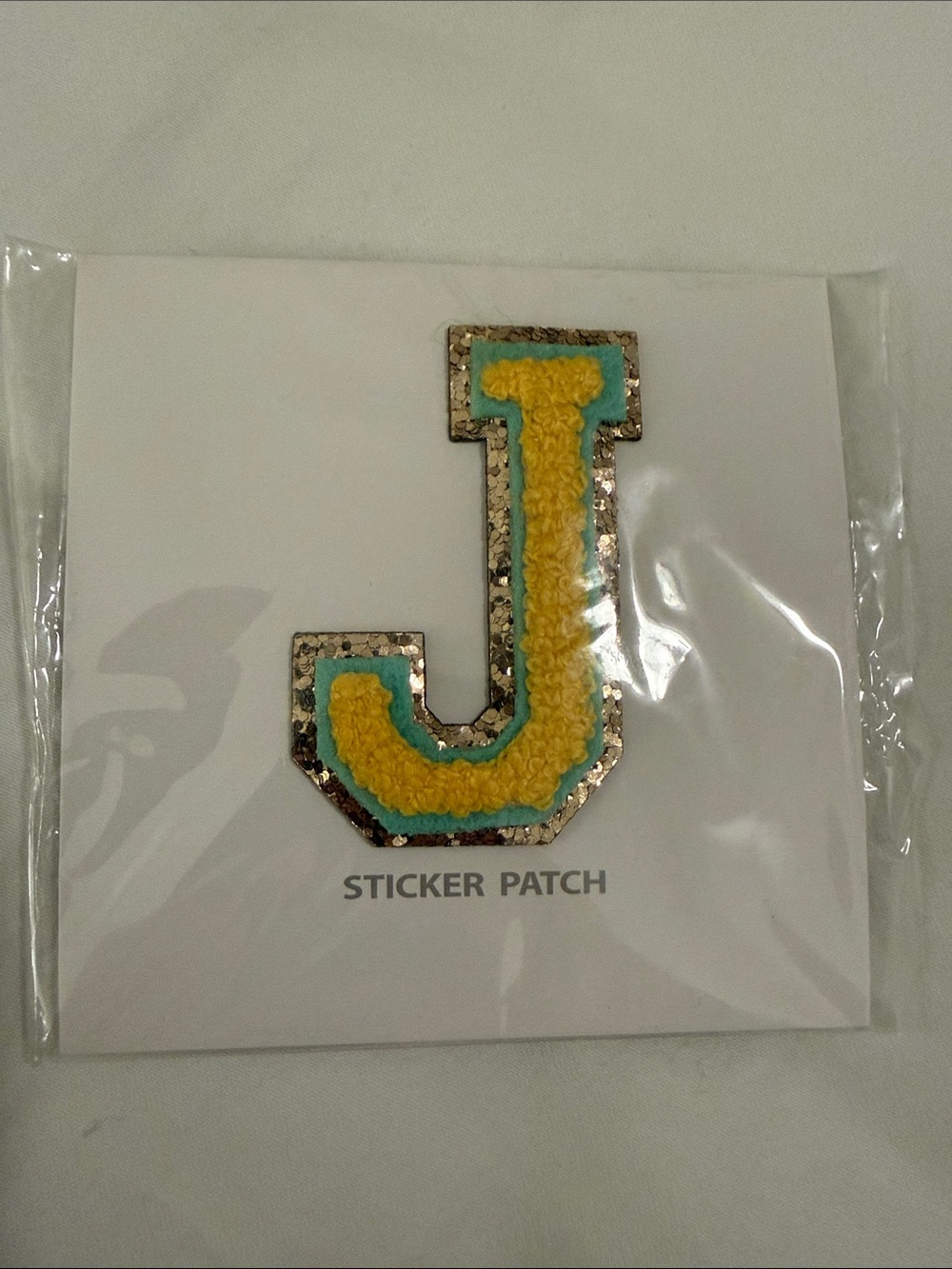 Stoney Clover Lane Yellow & Teal Letter J Sticker Patch Glitter Varsity